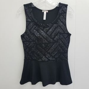 L8teR, Peplum Black Top With Sequins.
